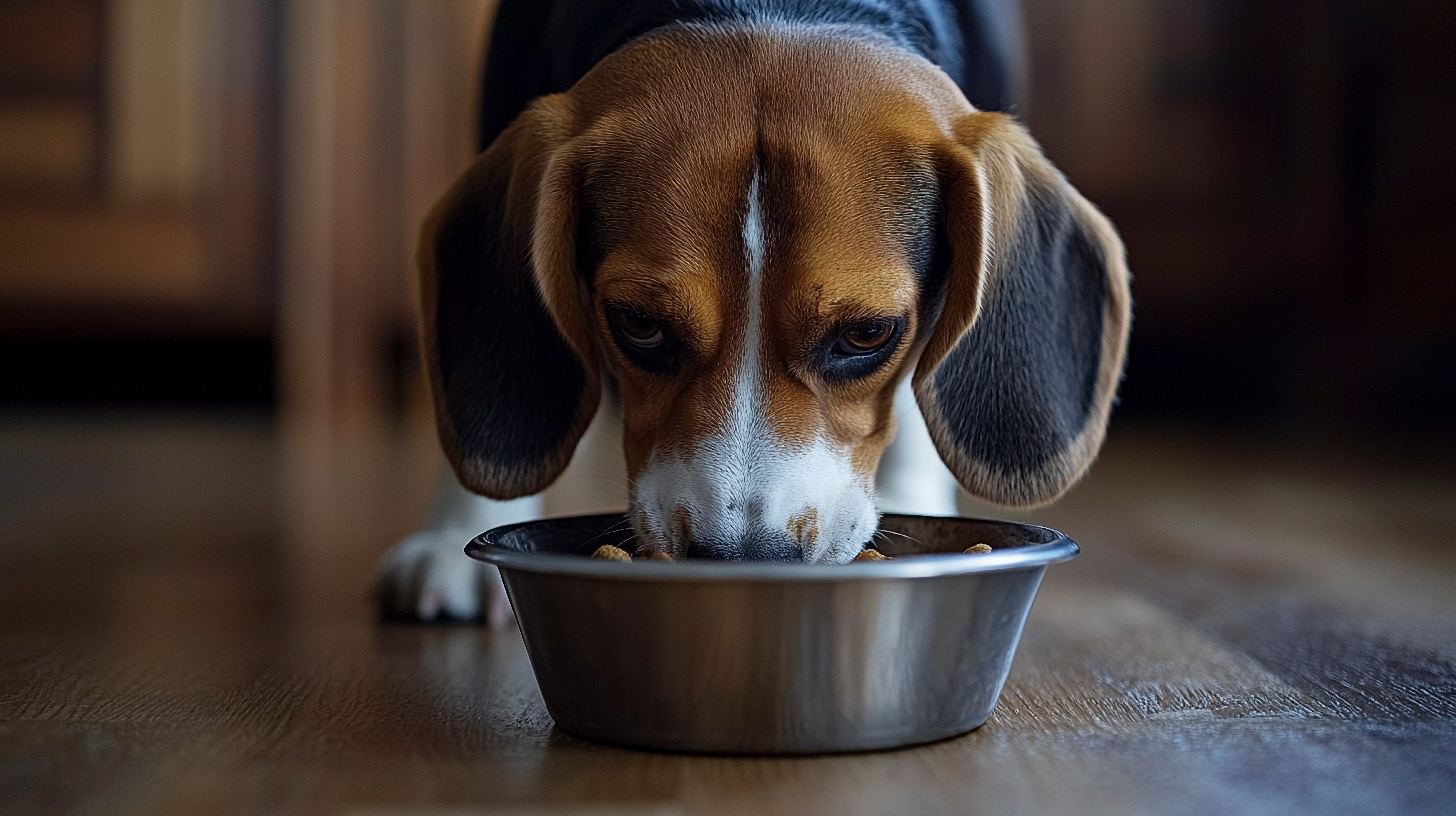 Portrait adorable beagle eating